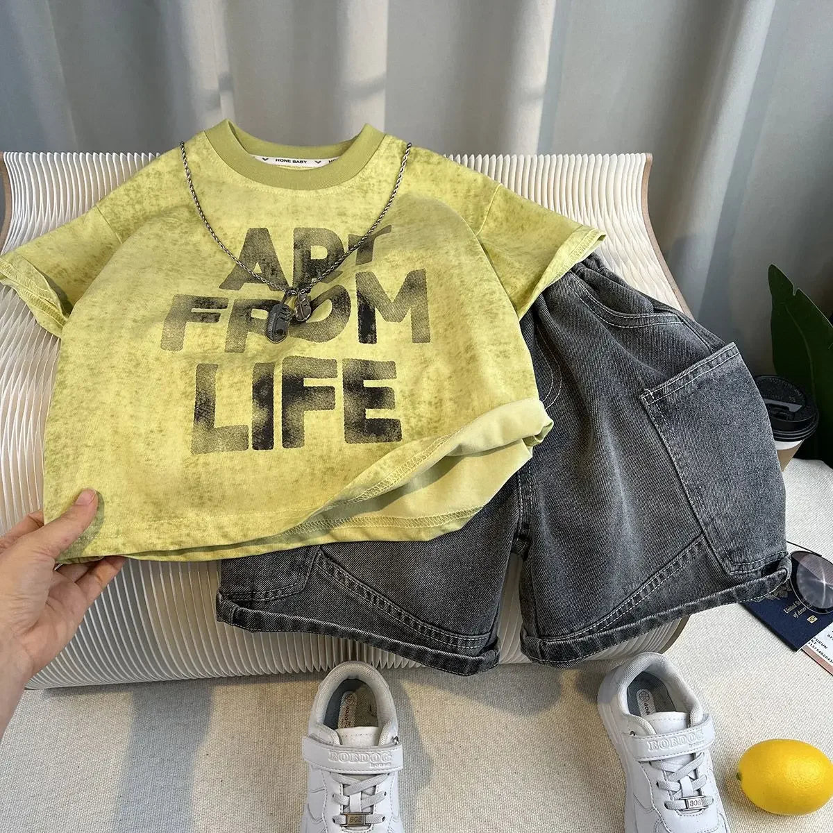 Hot Sale Fashion Baby Boy Suit Summer Clothes Short Sleeve T-shirt Short Jeans 2 Piece Set Kids Outfit 2-11Y Children's Costume