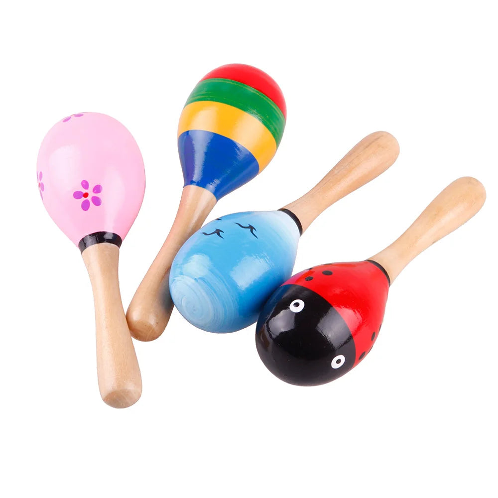 Cute Mini Wooden Sand Hammer Maracas Rattle Shaker Toys For Baby Musical Instruments Baby Shower Party Favors Gift Kids