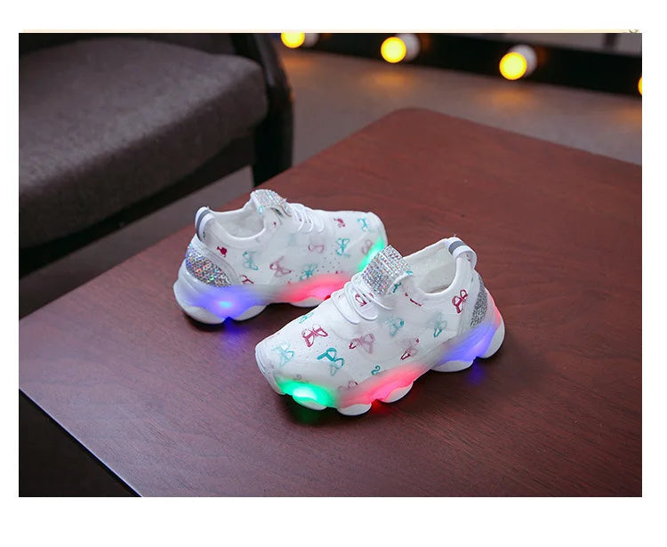 Kid Shoes Children's LED Shining Shoes 2023 Spring New Boys Sports Shoes Girls Elastic Fabric Sequins Casual Shoes Zapatillas