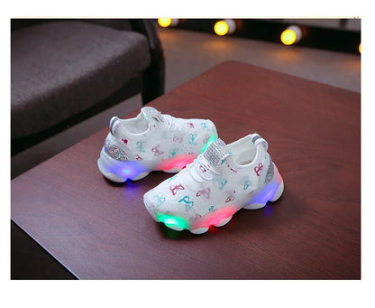 Kid Shoes Children's LED Shining Shoes 2023 Spring New Boys Sports Shoes Girls Elastic Fabric Sequins Casual Shoes Zapatillas