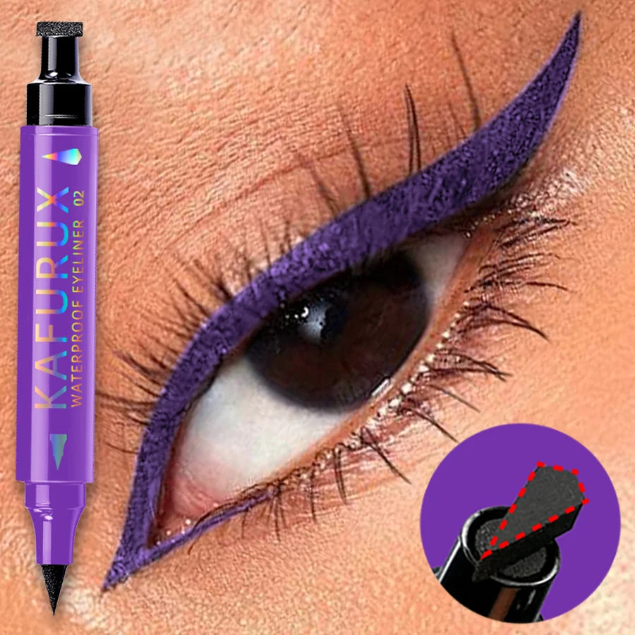 3 Color 2 IN 1 Seal Stamp Eyeliner Pen Waterproof Black Purple Blue Liquid Eye Liner Pencil Eyes Korean Makeup Gifts Cosmetic