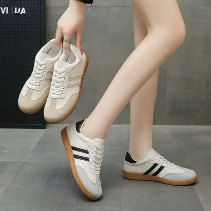 2025 Winter Women's White Platform Sneakers - Breathable Mesh Striped Casual Shoes Comfortable Flat Shoes