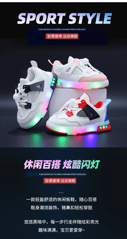 New Kid Shoes Fashion Versatile Comfort Boys Sneakers Breathable Non Slip Simple Casual Shoe LED Lightweight Classic Girls Shoe
