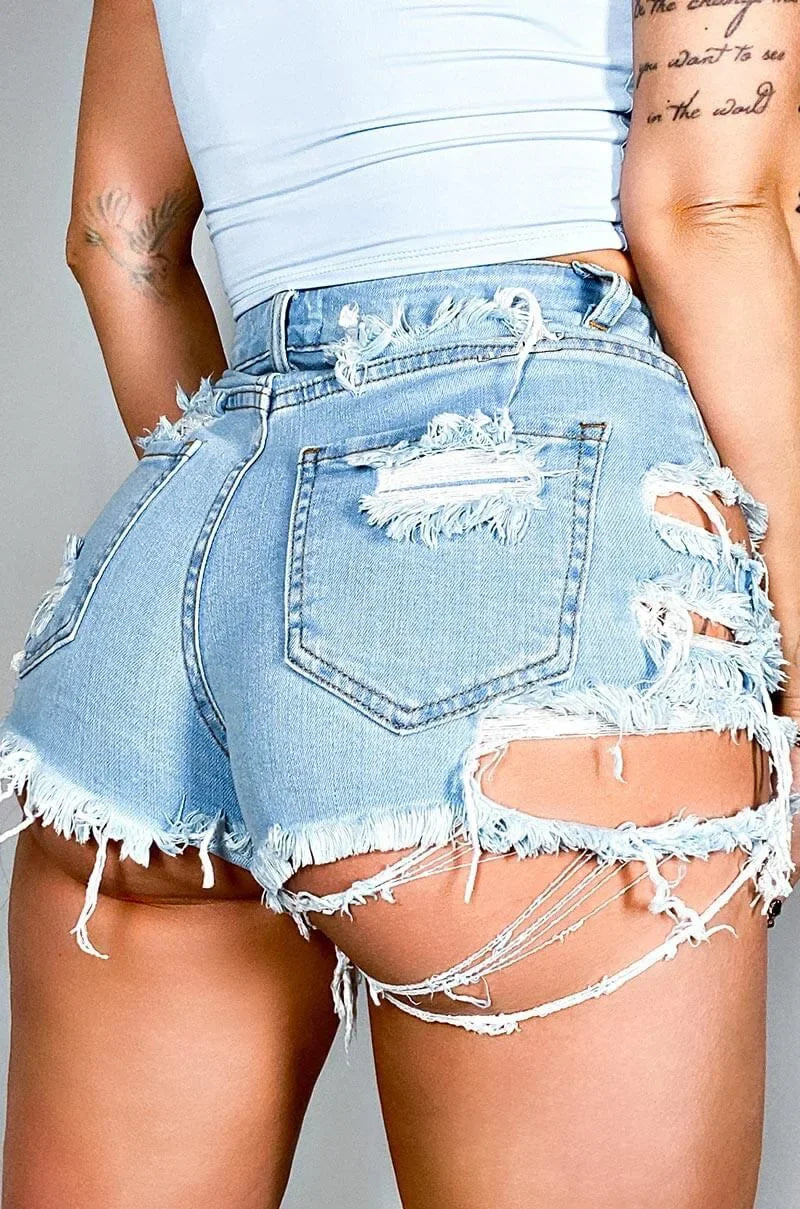 Hole Ripped Shorts Jeans Washed Distressed Denim High Waist Spliced Straight Loose Fit Pockets 2025 Vintage Casual Basics