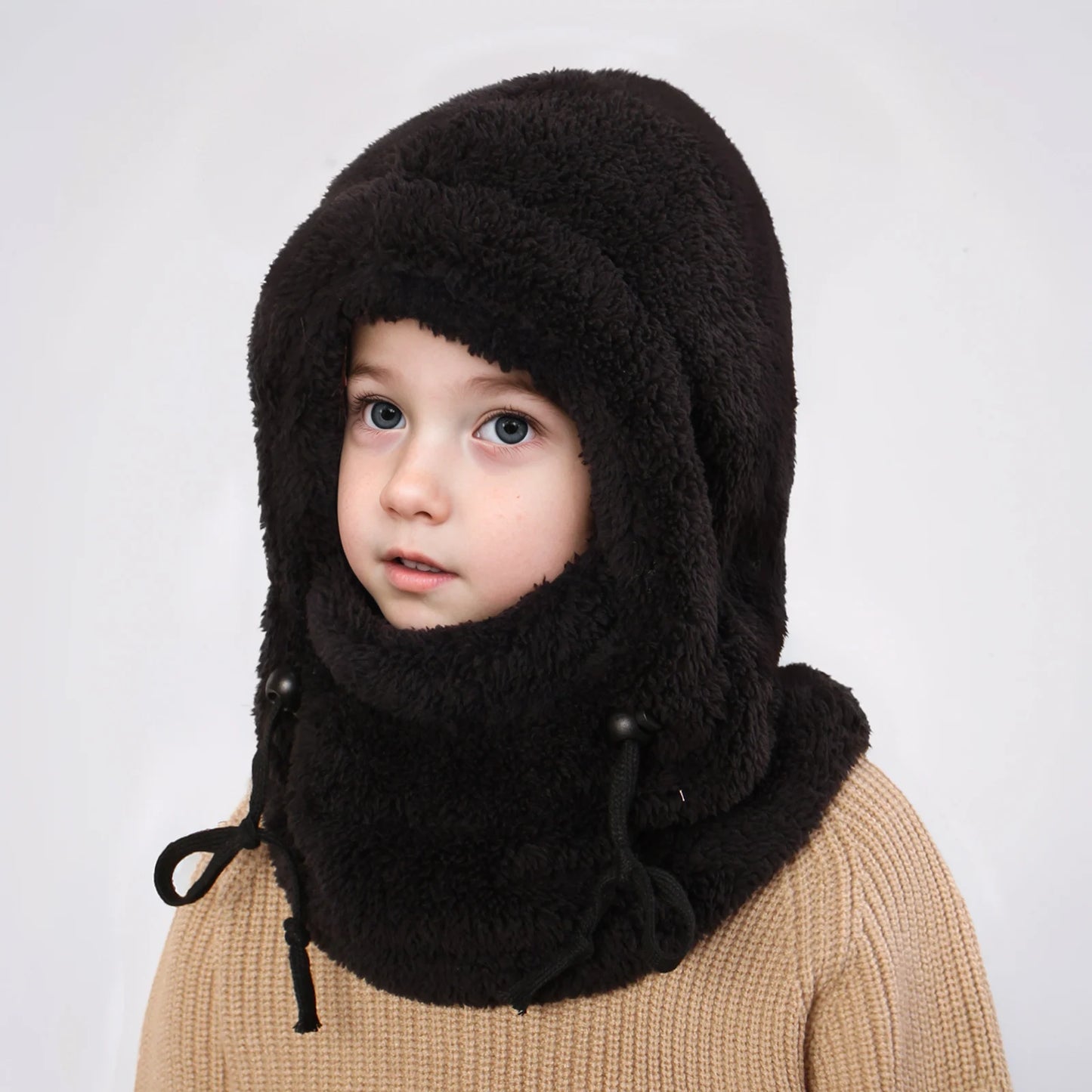 4-14Y Kids' Warm Ear-Protecting Neck Warmer Hat, Thickened Winter Ski Cycling Face Mask Windproof Beanie