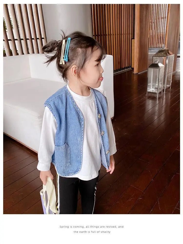 Children's Vest Spring and Autumn Season New Baby Versatile Shoulder Fashion Boys and Girls' Denim Vest Children Clothes