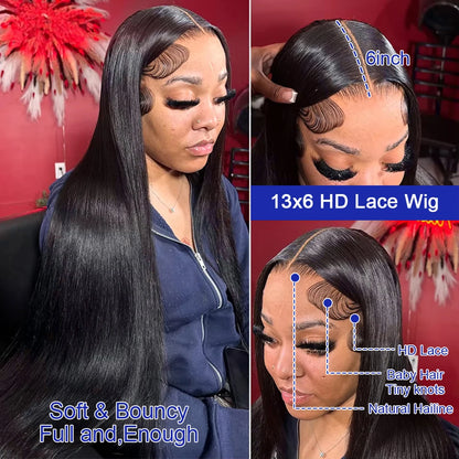  40 42 Inch Straight Human Hair Wigs 13x4 13X6 HD Lace Frontal Wig 300% Density Human Hair Remy Invisible Swiss Lace Wigs For Women