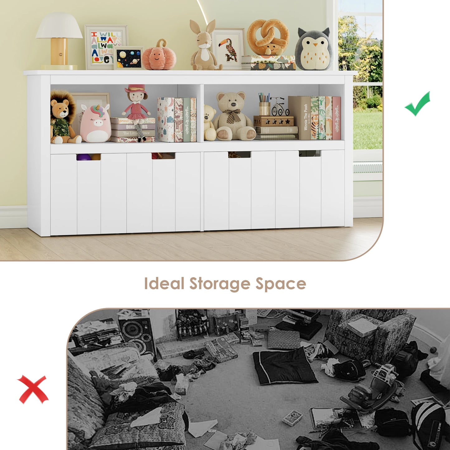 Getone Toy Storage Unit Children's Cabinet with 4 boxing on rolls Kid's room furniture Toys Storage Cabinet 120x33x61.5 cm White