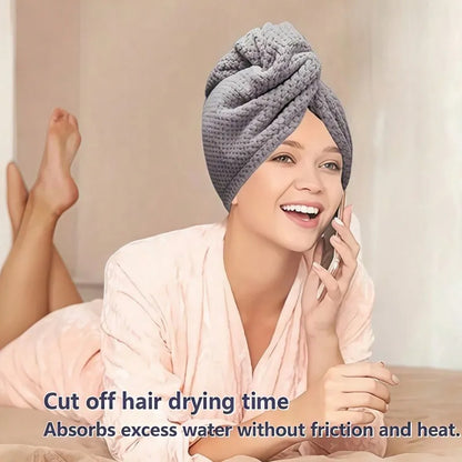Solid color hair towel Textured dry hair cap 9.8 "X 25.5" absorbent hair towel wrap for button-down women