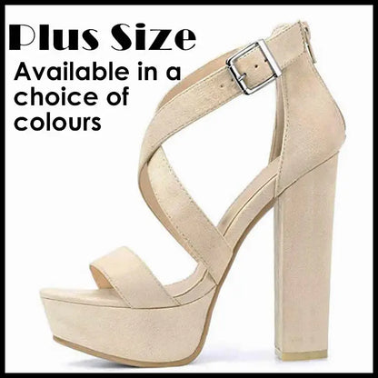 LOSLANDIFEN Women's Open Toe Cross Strap Buckle Wedge Platform Sandals High Heel Chunky Block Heels Dress Party Wedding Shoes