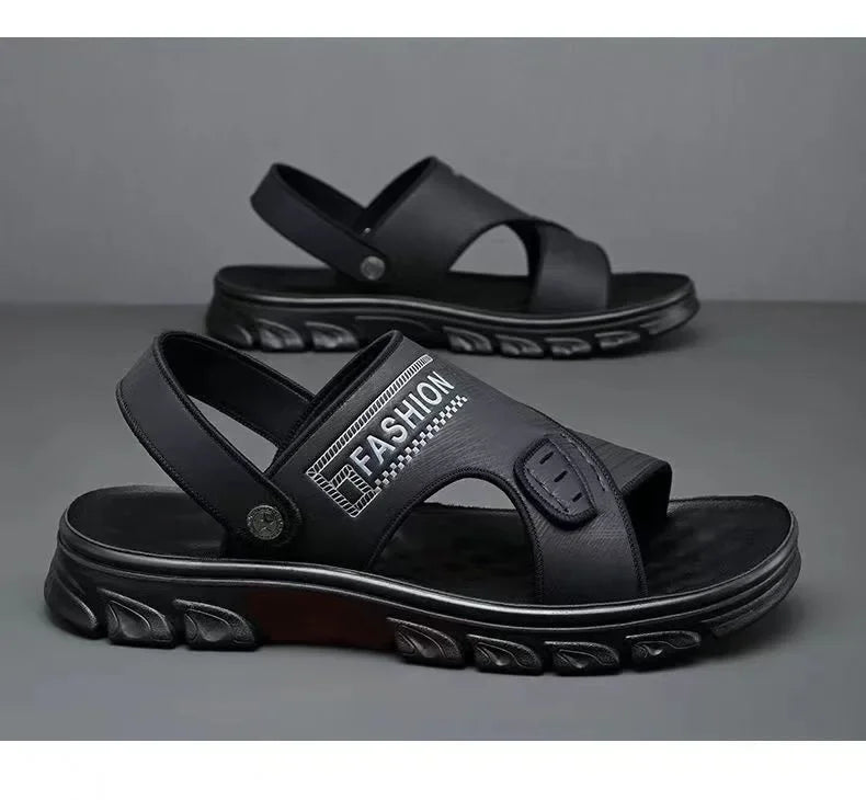 Men's Summer Thickened Anti-slip Wear-resistant Breathable Beach Sandals Driving Beachside Slip-On PVC Material Adult Footwear