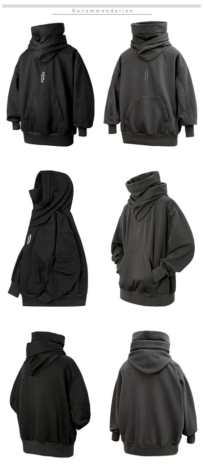 Embroidery Turtleneck Sweatshirt Oversized Y2K Men Women Hoody Japanese Ninja Hoodies Autumn Hip Hop Fleece Pocket Streetwear