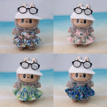 For 15/17cm 3.0 labubu doll cothes Swimsuit Beach skirt beach striped floral shirt shorts For ropa labubu outfit Decorations