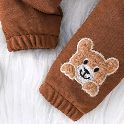 Terno For Kid 3-24Months Casual Cartoon Bear Long Sleeve tee and Navy Pants Outfit Toddler Infant Clothing Set Kids Wear