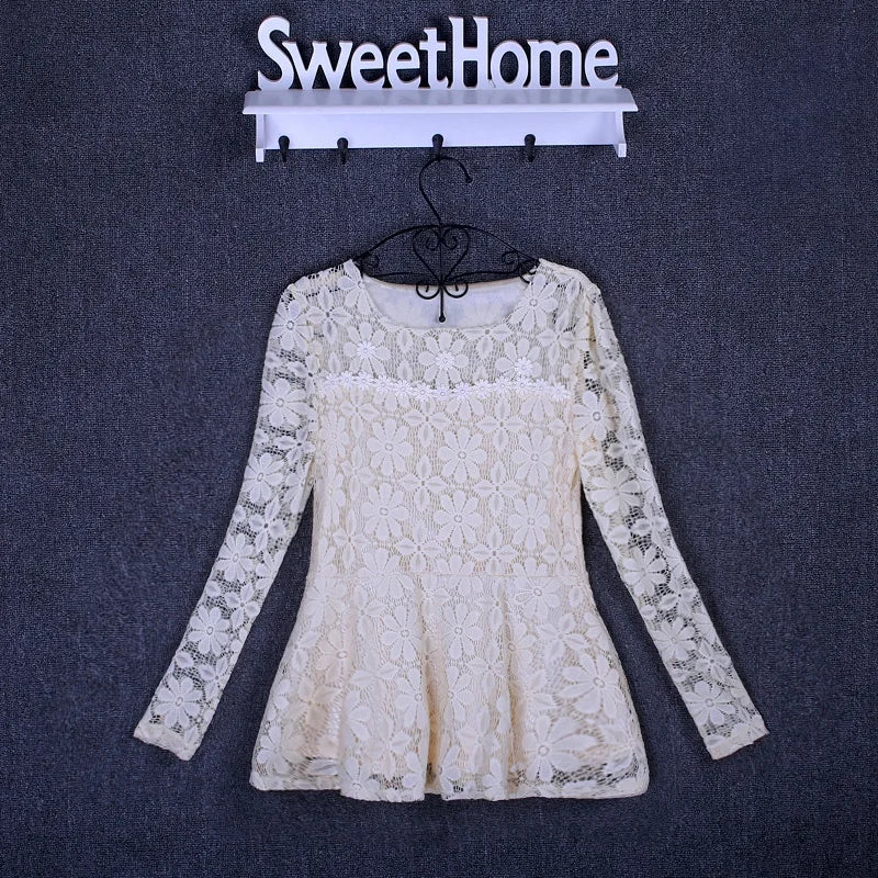 Women blusas blusa longa camisa feminina vintage long sleeve lace blouse plissado topo chemise femme Plus Size S-5XL