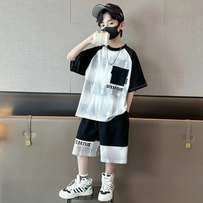 Hot Sale Fashion Baby Boy Suit Summer Casual Clothes Set Top Shorts 2 Piece Outfit Tracksuit for Kids Child Clothing Sets 5-14T