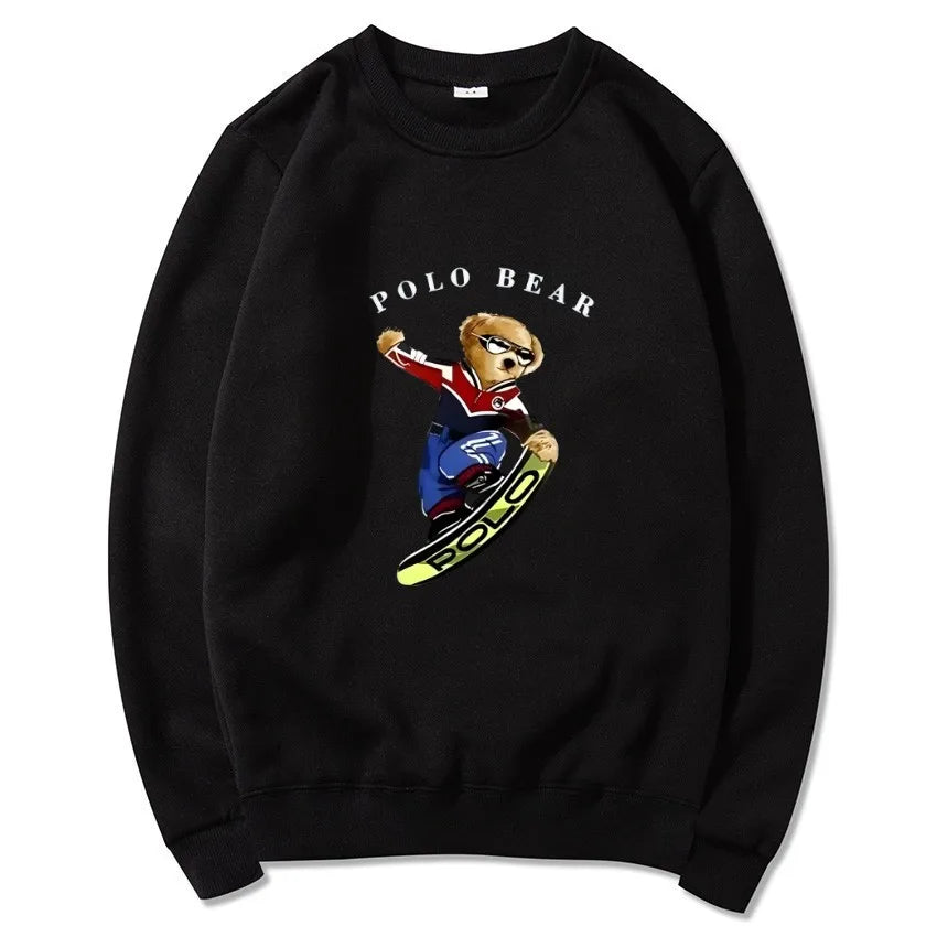 Men's casual and comfortable pullover, fashionable and versatile hooded sweatshirt with teddy bear pattern, sports shirt