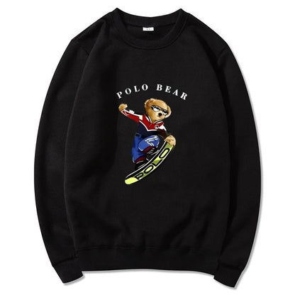 Men's casual and comfortable pullover, fashionable and versatile hooded sweatshirt with teddy bear pattern, sports shirt