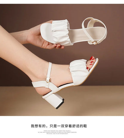 Size 35-42 New Fashion White High Heel Shoe Buckle Sandalias Grace Dress Female Designer Party Shoes 2024 Summer Women's Sandals