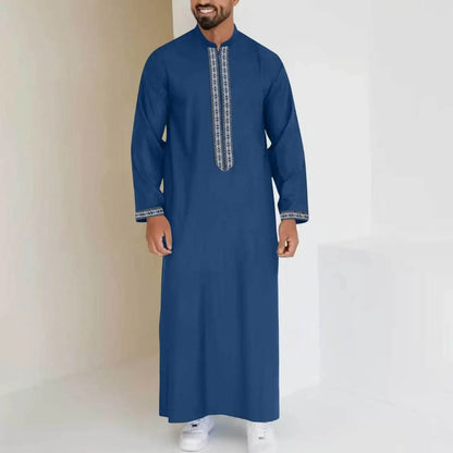 Men's Muslim Robes Middle East Arab Ramadan Islamic Zipper V-neck Loose Clothes Stripe  Casual Long Sleeve Shirt Dress Tunic Top