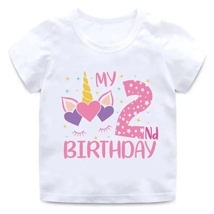 My 1 2 3 4 5 6 7 8 9 Th Years Birthday Unicorn Print Cute Girls Clothes Summer Short Sleeve Kids T Shirt Baby Customize T-Shirts
