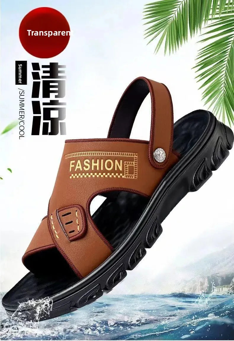 Men's Summer Thickened Anti-slip Wear-resistant Breathable Beach Sandals Driving Beachside Slip-On PVC Material Adult Footwear