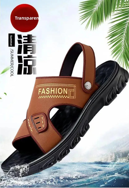 Men's Summer Thickened Anti-slip Wear-resistant Breathable Beach Sandals Driving Beachside Slip-On PVC Material Adult Footwear