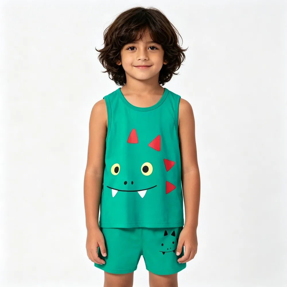 Summer Boys Clothing Sets Children's Sleeveless Cotton Clothes Kids Vest+Shorts 2pcs Boys Outfits Sportwear Cartoon Baby Sets