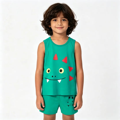 Summer Boys Clothing Sets Children's Sleeveless Cotton Clothes Kids Vest+Shorts 2pcs Boys Outfits Sportwear Cartoon Baby Sets