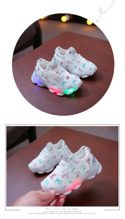 Kid Shoes Children's LED Shining Shoes 2023 Spring New Boys Sports Shoes Girls Elastic Fabric Sequins Casual Shoes Zapatillas