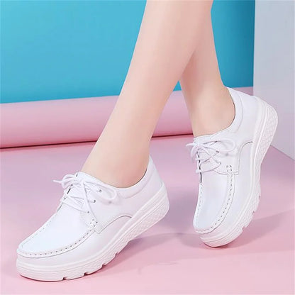 Platform White Shoes Women Casual Comfortable Light Nurse Work Shoes Fashion Slip on Non-slip Loafers Women Genuine Leather Shoe