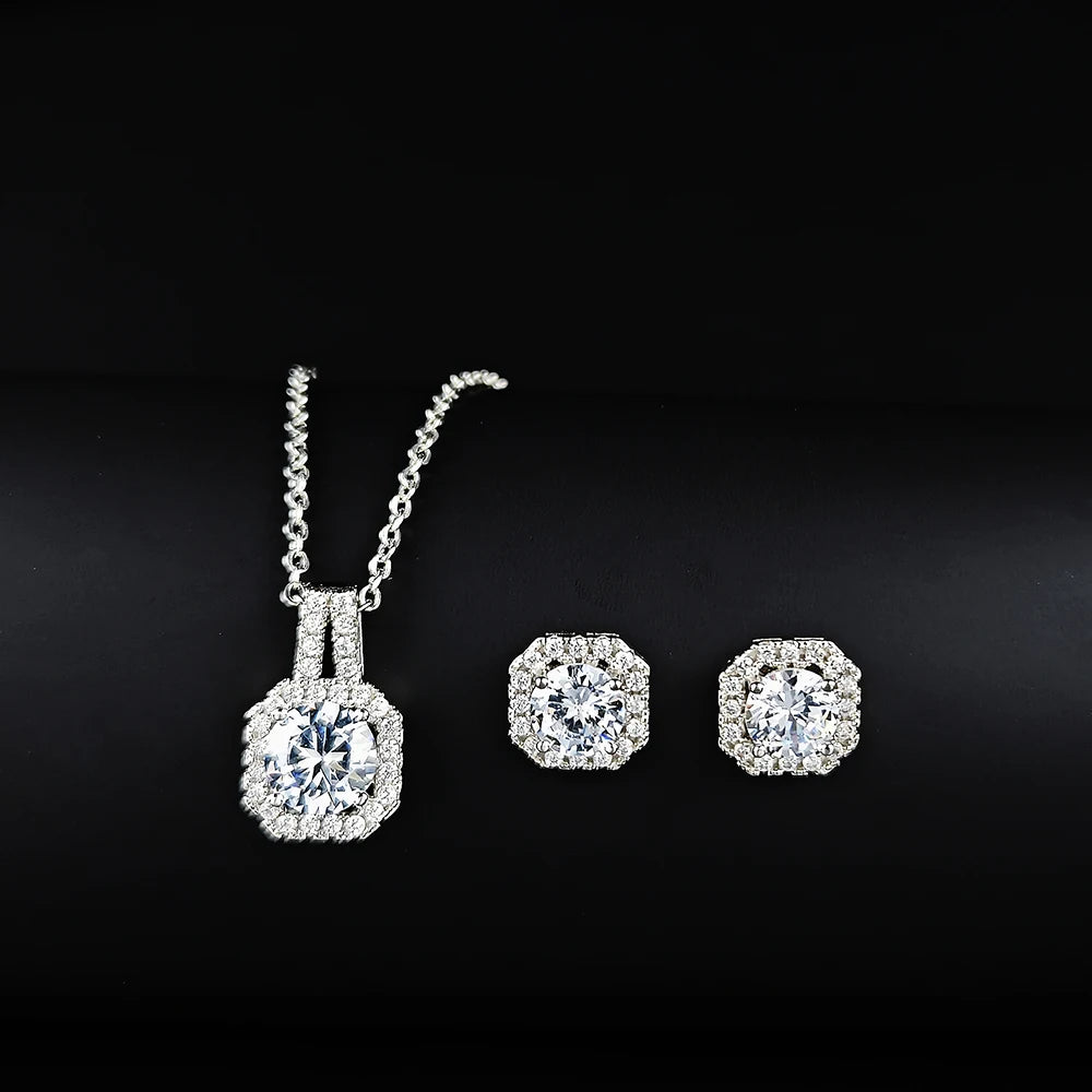 2024 New Trendy Pink Color Earrings and Necklace Pendant Set for Women Anniversary Gift Jewelry Wholesale X1104-E1104