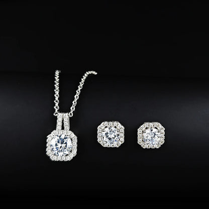 2024 New Trendy Pink Color Earrings and Necklace Pendant Set for Women Anniversary Gift Jewelry Wholesale X1104-E1104
