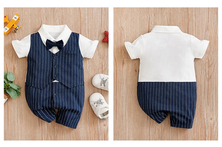Newborn baby summer gentleman's short-sleeved cotton soft and comfortable one-piece suit Newborn baby summer gentleman's short-s