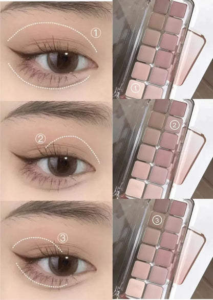 12-color low-saturation earthy pink-purple eyeshadow palette | Matte, pearlescent, and glitter textures | High color payoff