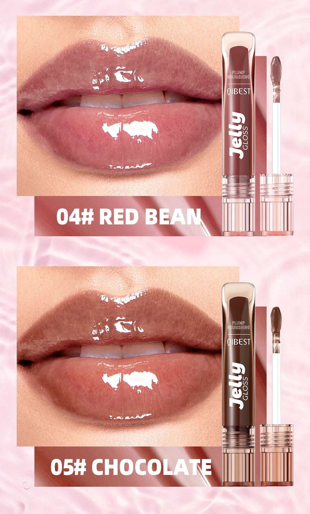 Mirror Water Light Jelly Lip Gloss Shiny Mirror Moisturizer Sexy Red Rose Liquid Lipstick Glitter Lip Oil Glass Lip Stain Makeup