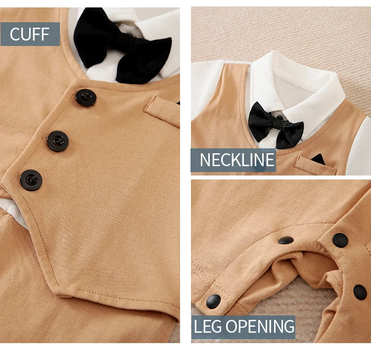 Newborn baby summer gentleman's short-sleeved cotton soft and comfortable one-piece suit Newborn baby summer gentleman's short-s