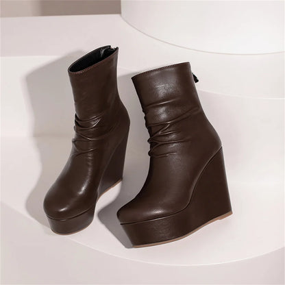 Big Size 35-43 Brand New Ladies Platform Ankle Boots Fashion Zip Wedges High Heels Boots Women 2022 Party Office Shoes Woman
