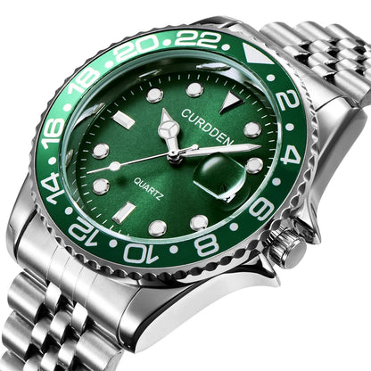 Men Famous Brand Watches Students Boys Fashion Stainless Steel Band Casual Calendar Quartz Watch Green Relogios Masculinos 2024