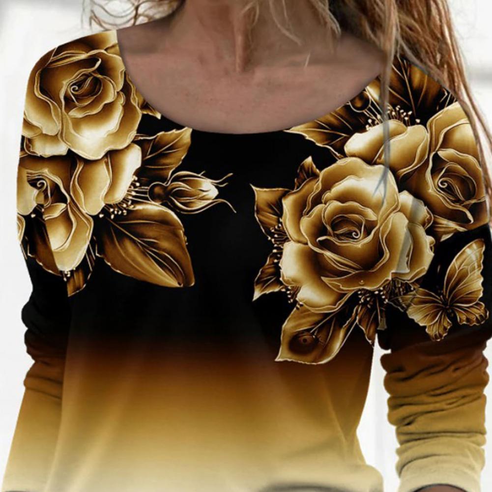 Women Shirt Floral Print Gradient Color All Match Daily Wear Spring Blouse roupas femininas Блузки blusas рубашка женская