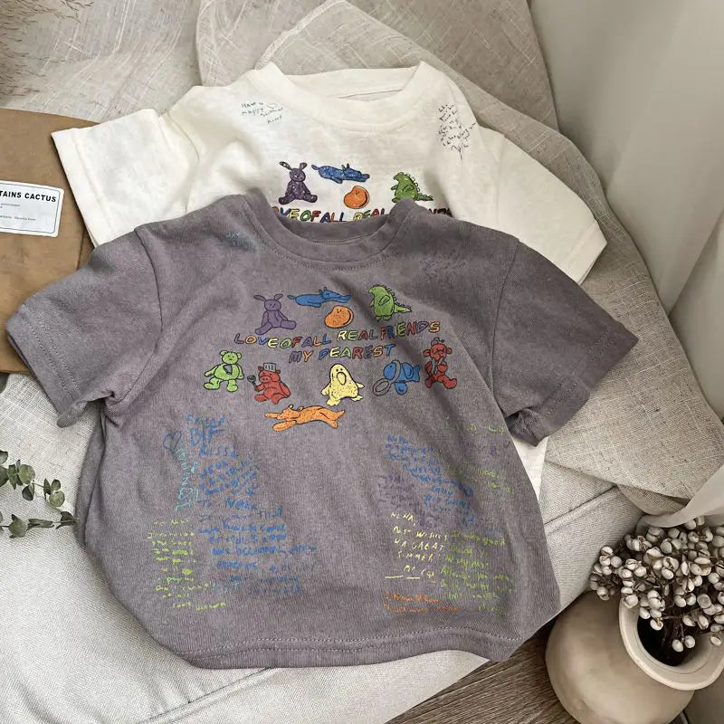 2025 Cartoon Baby T-shirts Korea Style Children's Baby Short Sleeve Printing Tees For Boys Girls