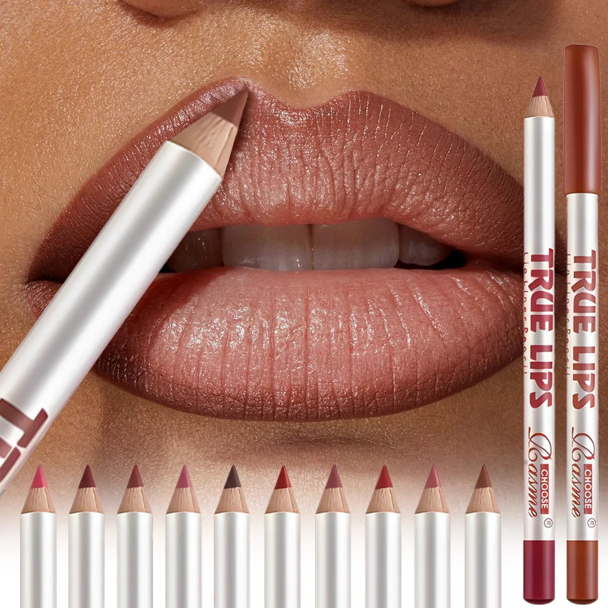 12 Colors Waterproof Matte Lipliner Pencil Red Contour Tint Lipstick Long Lasting Non-stick Cup Moisturising Lips Makeup