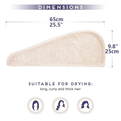 Solid color hair towel Textured dry hair cap 9.8 "X 25.5" absorbent hair towel wrap for button-down women