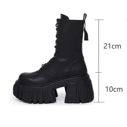 Fashion Platform Mid-calf Boots Black Thick High Heel Punk Short Boots Goth Style Cool Girl Spring Autumn Street Women's Shoes