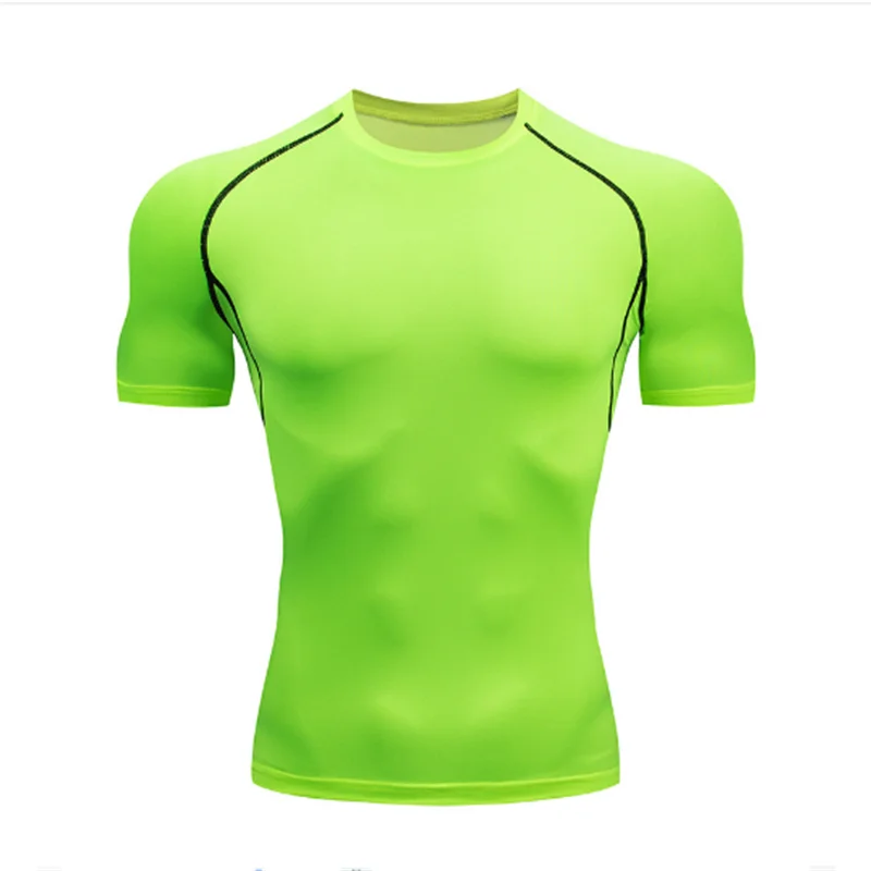 Men's compression running T-shirt fitness tight short sleeved T-shirt training jogging shirt gym sportswear quick drying