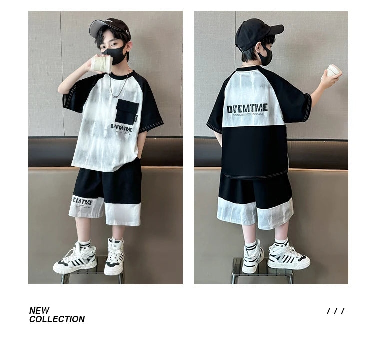 Hot Sale Fashion Baby Boy Suit Summer Casual Clothes Set Top Shorts 2 Piece Outfit Tracksuit for Kids Child Clothing Sets 5-14T