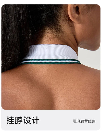 Summer Dress Vest Deep V Hanging Neck Sexy Dress for Women Contrasting Color Lapel Golf Skirt Outdoor Sports Gym Running