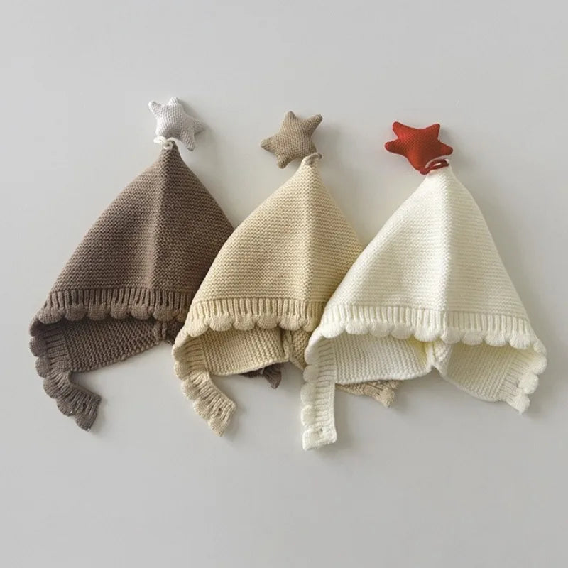 0-3Years Winter Korean Baby Solid Woolen Hat New Star Knitted Warm Cute Ear Protecting Hat Versatile Infant Newborns Cotton Cap