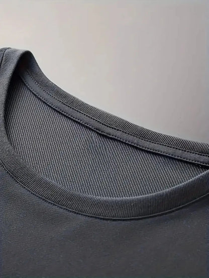 100% cotton men's casual loose T-shirt breathable and fashionable letter pattern printed short sleeved round neck top