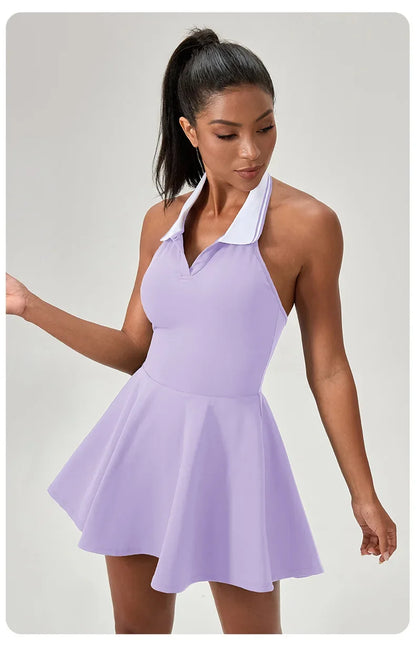 Summer Dress Vest Deep V Hanging Neck Sexy Dress for Women Contrasting Color Lapel Golf Skirt Outdoor Sports Gym Running
